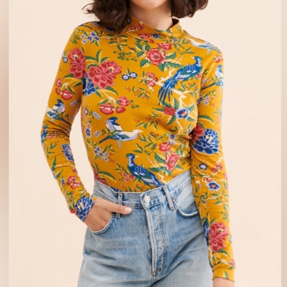 Anthropologie Maeve Floral Long Sleeve Turtleneck